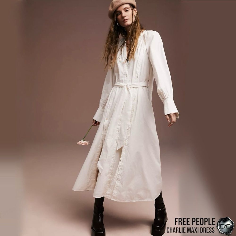FREE PEOPLE CHARLIE MAXI DRESS IN OPTIC WHITE COTTON POPLIN WOMEN’S SMALL - Picture 10 of 11
